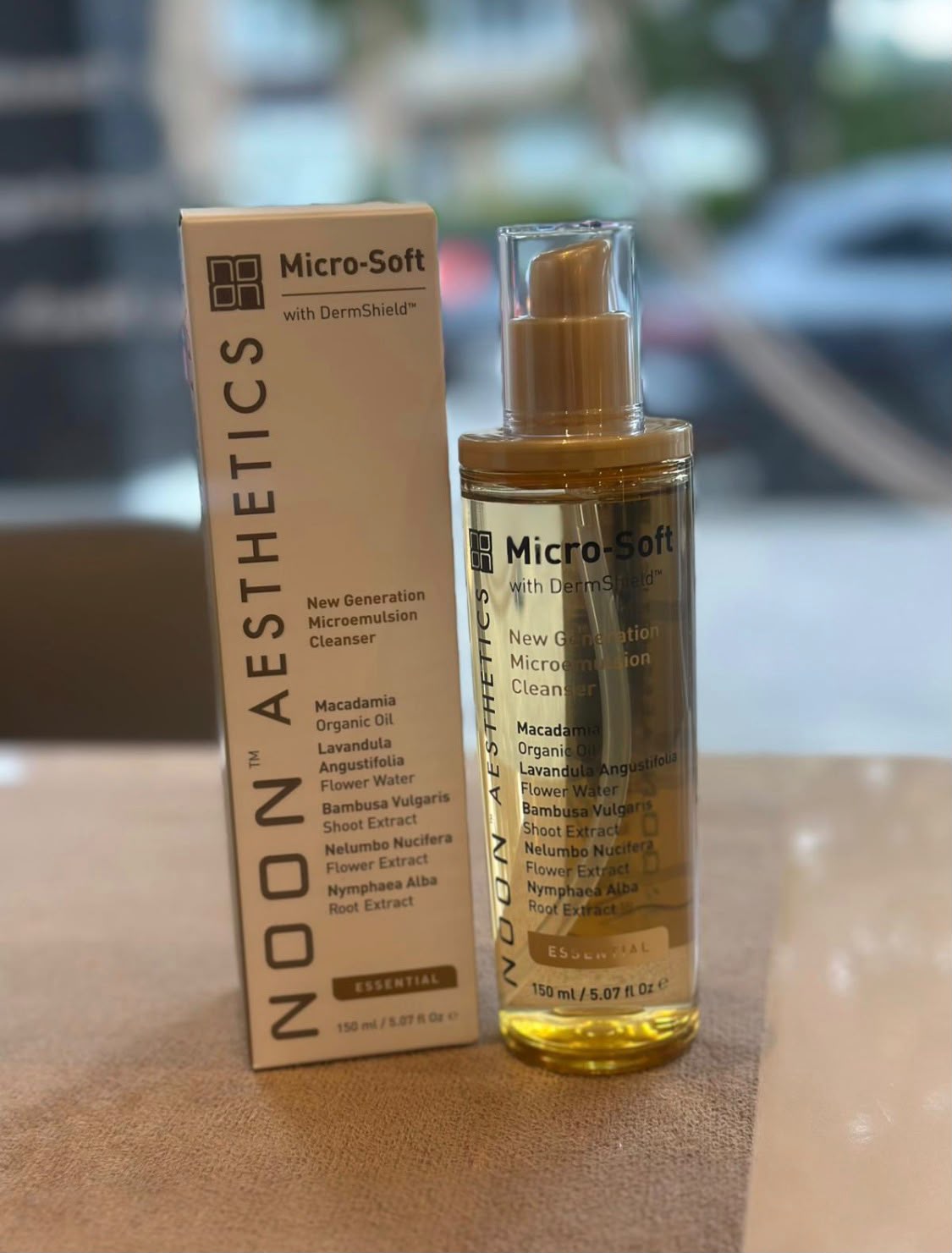 Noon Aesthetics Micro-Soft cleanser on the retail shelf at Precious Moments Beauty Clinic, Banstead