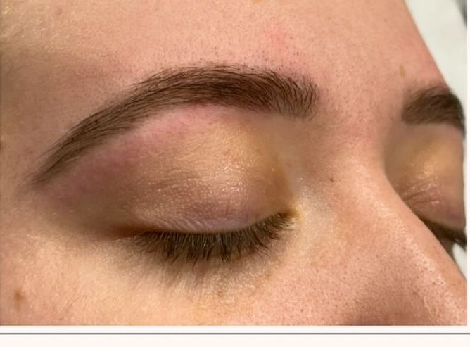 The same brow after a Buff Browz eyebrow stain, richer in colour with a cleanly defined shape