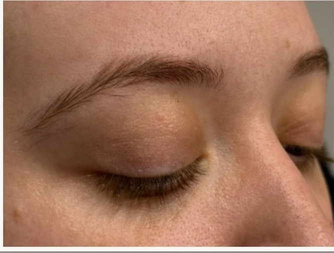 Fine, lightly coloured natural brow before a Buff Browz eyebrow stain in Banstead